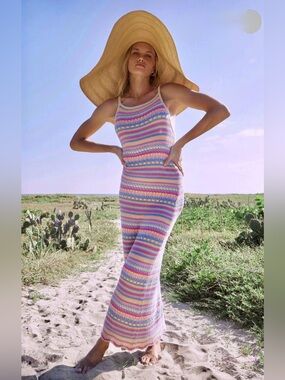 NWT Z Supply Santa Cruz Stripe Midi Dress In Raspberry Sorbet L